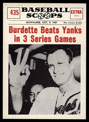 1961 Nu-Card Scoops 435 Beats Yanks во 3 серии натпревари Lew Burdette Milwaukee Braves NM/Mt Braves