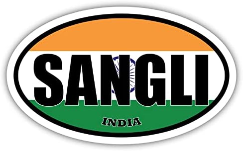Сангли Индија знаме овална декларална винил браник налепница 3x5 инчи