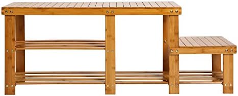 Luckyermore 2 Tier Bamboo Shoe Rack Bench enterway за 7 пара чевли и 1 пар багажник, функционална полица за решетки како држач