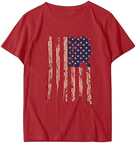 Патриотски кошули за жени американско знаме маица летни обични врвови со кратки ракави teвезди