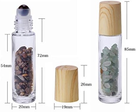 10 парчиња 10мл природни полумесечни камења шишиња со ролери за есенцијално масло, чисти стаклени шишиња со камења со дрвени капачиња и лековити кристални чипови вн?