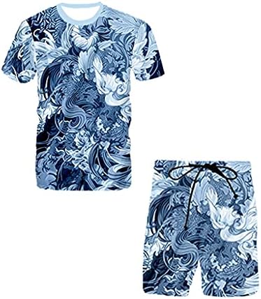 PDGJG Нови машки маички шорцеви костум, лето за дишење на лето за дишење на маици, моден печатен спортски спортски костум