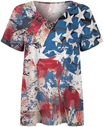 Womenените на 4-ти јули маица Американски кошули со знаме starsвезди ленти со кратки ракави Денот на независност Патриотски маички врвови