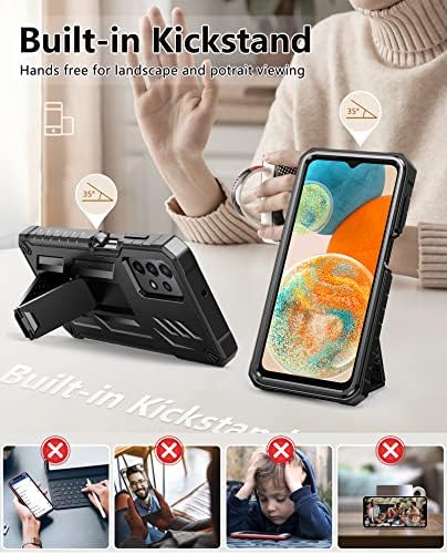 Fntcase За Samsung Galaxy A23 5G Случај: Тешки Солиден Воена Одделение Shockproof TPU Целосна Заштитна Обвивка Со Kickstand Издржлив A23 4G LTE Телефонска Кутија Мобилен Телефон Покрие Црна