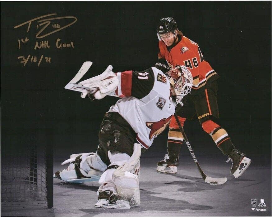 Тревор Зеграс потпиша автограмиран 16x20 фото -нафтари. 1 -ви фанатици на целта на НХЛ - автограмирани фотографии од НХЛ