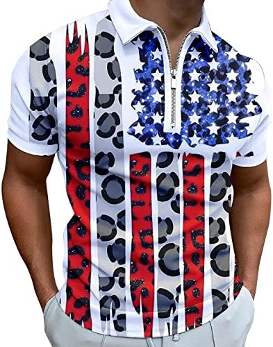 2023 година Нова машка американска знаме Патриотска кошула за мажи 4 -ти јули мускули ги исклучуваат кошулите со јака, тенок вклопувачки хулахопки