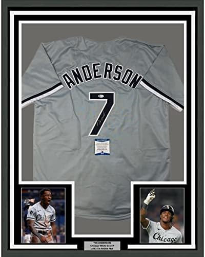 Врамен автограмиран/потпишан Тим Андерсон 33х42 Чикаго Греј Бејзбол Jerseyерси Бекет Бас Коа