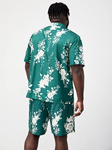 Lubose облека со две парчиња за мажи мажи со цветни печатени кошула и шорцеви