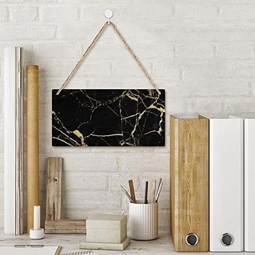 Златен и црна мермерна текстура знак за дрво Персонализирана дрвена плакета висина знак wallиден декор со јажиња за домашна канцеларија