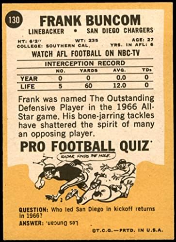 1967 година Топс победи на фудбал на картички 130 Френк Бунком Сан Диего Полначи Одлично