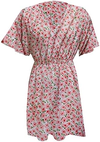 Maseенски пролетен мода 2023 година, женски летен случај на летен случај со кратки ракави секси крст V-врат Еластична половината Руфла А-линија фустан