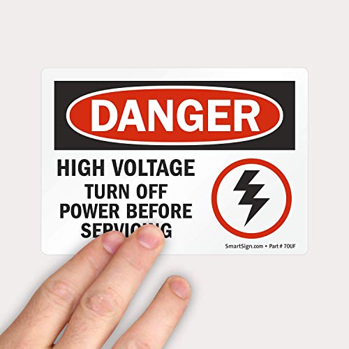 SmartSign 7 x 10 инчи „Опасност - висок напон, исклучете ја моќта пред сервисирање“ знак на ОСХА, пластика од 55 милји HDPE, црвена, црна