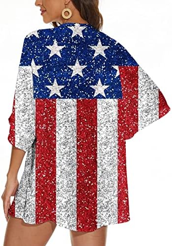 Женски Кимоно Кардиган Лабави Секојдневни 3/4 Ракави Облека За Плажа Блуза Блузи Мода Американски Знаме Печатење Кошула Блузи