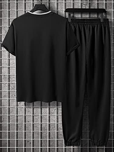 Облека со две парчиња за мажи мажи со букви графички контрастни исечоци и влечење на половината за џемпери