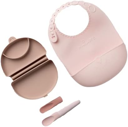 Miniware Sili Mini Go Baby Feeding Travel Set со контејнер со силифолд бенто, лажица пред2pro, ролна и заклучување биб