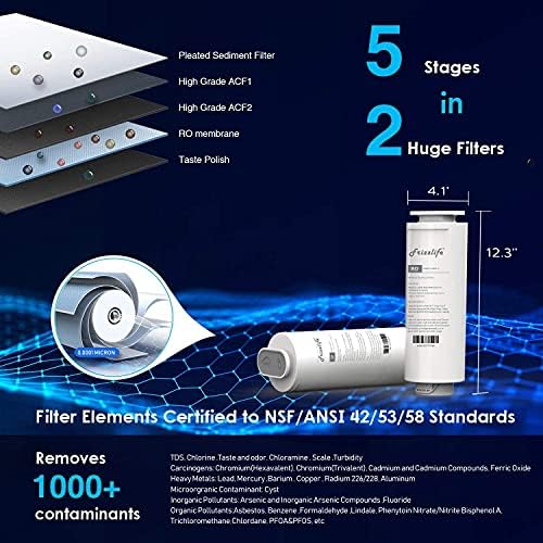 Фрицлиф Обратна Осмоза Систем За Филтрирање На Вода, 500 GPD Брз Проток RO Филтер, Со Tam3 Алкален Филтер За Реминерализација