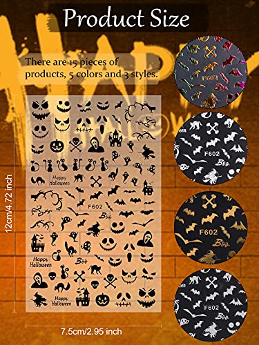 15 листови налепници за уметност за Ноќта на вештерките за нокти Декларации Ебанку 3Д ласерски само-лепетење тиква вештерка за вештерки декорации