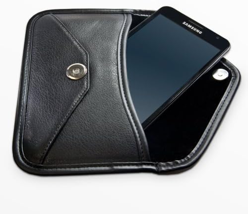 Boxwave Case компатибилен со Samsung Galaxy J2 Core - Елитна торбичка за кожен месинџер, синтетички кожен покрив дизајн на пликови дизајн за Samsung Galaxy J2 Core - Jet Black