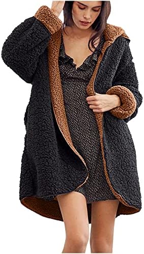 Женски палто руно јакна Шерпа наредени патенти на патенти кардиган лабава мека палто за надворешна облека со џебови