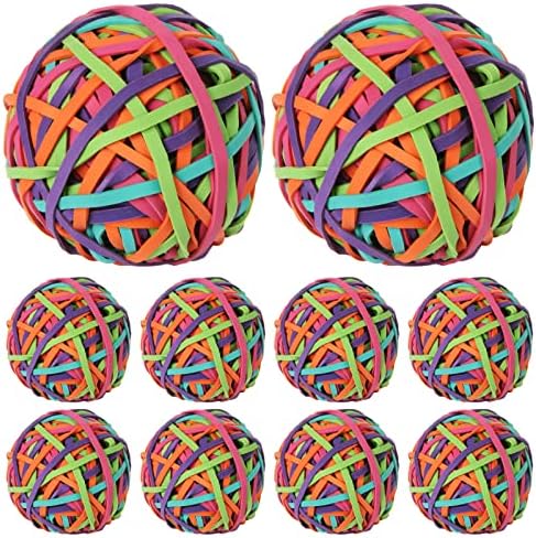 Cyeah 10 парчиња шарена гумена топка, разновидна боја гумени ленти што се протегаат во гумени топки, држач за држачи за канцелариски материјали