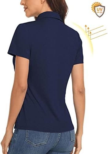 Полу женски голф Поло кошули влага за кратки ракави со кратки ракави со 4 копчиња со 4 копчиња