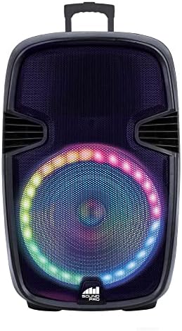 Звучник на Naxa Electronics NDS-1521 15 ″ Bluetooth Party Sounder со кружна мулти-боја диско светло и штанд, до 2 часа време