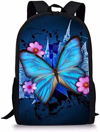 Афпанц сина ранец на пеперутка за девојчиња во основно училиште торба за пелена за жени тенок рак -рак -лесен училишен кеси против книги против
