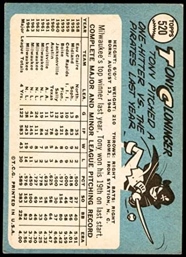 1965 Топпс # 520 Тони Клонингер Милвоки Брејвс Дин картички 5 - Екс Храбрите