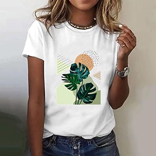 Женски блузи и врвови се обични, женски графички сончоглед печати кратки ракави, летни кошули од блуза, летна облека