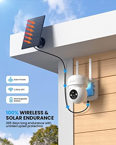 Hooise Solar Security камери безжичен отворен, 2K батерии WiFi надворешна камера за домашна безбедност со ноќно гледање во боја, откривање на