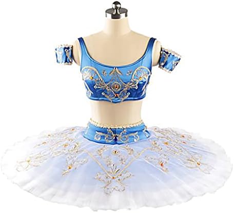 DSHDB класична палачинка сина балетска костум поделена професионална балетска фустан за жени конкуренција сино бело