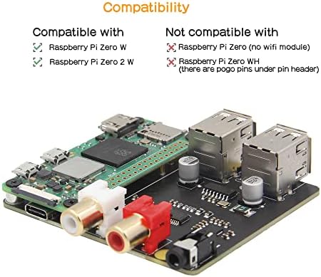 Geekworm Raspberry Pi Zero 2 W Hifi DAC Hat, X302 PCM5122 HIFI DAC аудио картичка и 4-порта USB-центар компатибилен со Raspberry