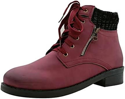Енвез чизми за жени модна цврста боја водоотпорна кожа чизми за одење против лизгање на ниска потпетица удобност широко фитинг кратки чевли