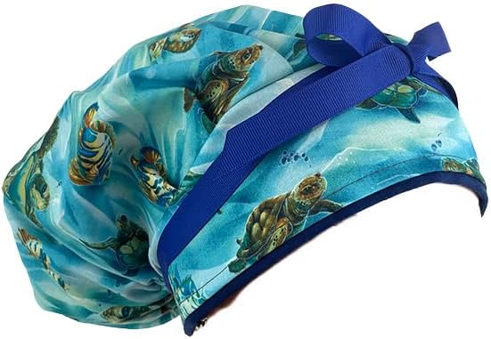 Буфан медицински чистач капа - завиткан на риба - морски желки - длабока аква/злато - торбичка од коњчиња од џемпери вратоврски