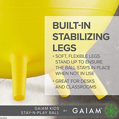 Gaiam Kids Stay-N-Play Balance Balance Ball-Флексибилен училишен стол, активна седење во училницата со нозе за стабилност на престој, вклучува пумпа за воздух