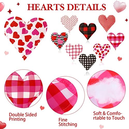 15 парчиња в Valentубени полнети ткаенини срца срца на в Valentубените Ден на декорацијата за таблички за вineубените срца декор розово црвено биволско карирано срце во фо?