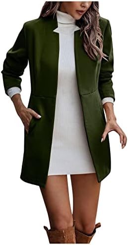 Работа есенски кардиган женски моден широк ракав целосен топол џебни палта лабава полиестер цврста боја v врат