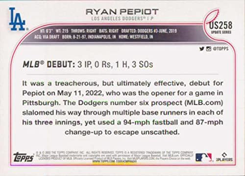 2022 Ажурирање на Топпс #US258 Ryan Pepiot RC Rookie Los Angeles Dodgers MLB Baseball Trading Card