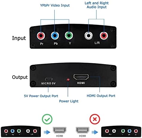 Компонента НА HDMI Адаптер, YPbPr До HDMI Coverter, 5 RCA До HDMI Coverter, Поддржува 1080p Адаптер За Видео Аудио Конвертор HDMI V1. 4 ЗА DVD/PSP/Xbox360