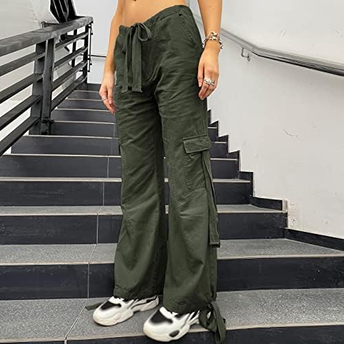 Товарни панталони со високи половини, жени, кои работат лабави панталони со џебови цврста улична облека за влечење светлосна теретана