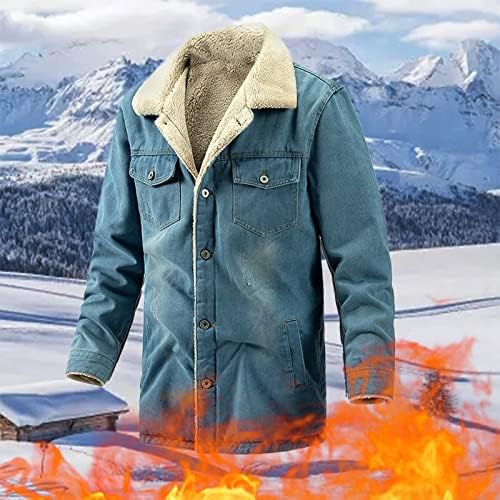 XXBR долги тексас јакни за мажи, копче за јака од зимски лаптоп надолу од тунично палто Шерпа, топло палто со џебови