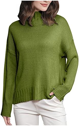 Hуанкд женски џемпери Обичен моден мода со долги ракави плетење цврста боја џемпер врвен ракав