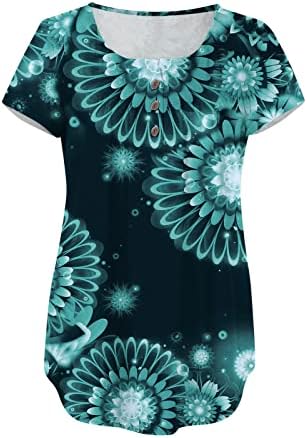 Women'sенски врвови за туника за хеланки во боја блок крпеница плетена блуза со кратки ракави маички кошула со лекови на обични блузи