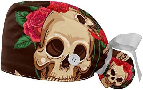 Работно капаче од 2 парчиња со копчиња и џемпери Мексико Ден на мртвиот шеќер череп цвет капаче за жени долга коса
