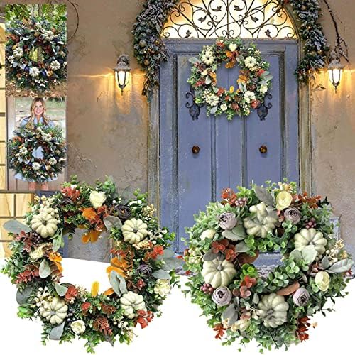 36 Осветлен Велигденски Денот на благодарноста тиква венчаница свадбена атмосфера распоред Дома зелени растенија врата виси декорација