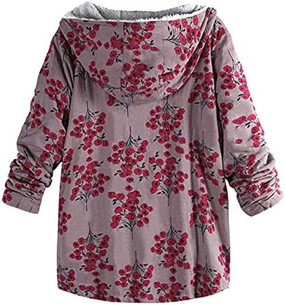 Nreealy јакна женска зимска топла надворешна облека со цветни печатени џебови гроздобер преголеми палта