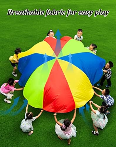 Adjan Play Parachute деца замав крпа падобран игра со рачката, погодна за игри со кооперативни групи на отворено, отпорни на влечење, 2-12m