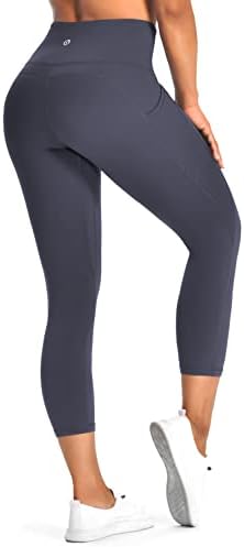 Легингс на ДеСол Капри со џебови за жени, високи половини јога панталони Контрола на теретана за теретани женски хеланки