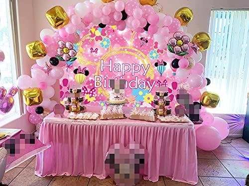 Binqoo 5x3ft розов глушец среќен роденден позадина сјајно злато розово глувче балон цвет принцеза роденденска фотографија позадина бебе
