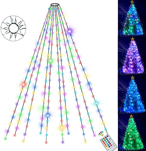 Светла за новогодишни елки, Божиќни светла на отворено затворено 18 бои се менуваат со далечински тајминг, 6,6ft 10 жици водоотпорни 200 -те светла со самовила сини зелен?